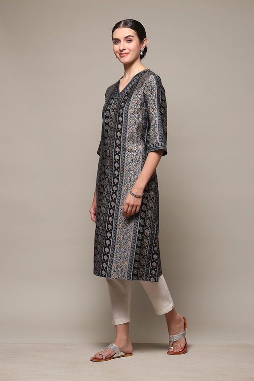 Brown Poly Viscose Straight Printed Kurta image number 2
