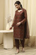 Brown Chanderi Printed Embroidered Unstitched Suit Set image number 1