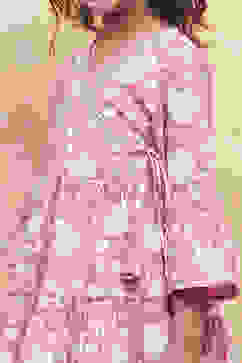 Pink Cotton Angrakha Tiered Kurta Set image number 1