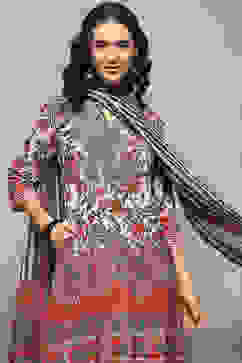 Beige Crepe Floral Printed Straight Suit Set image number 1