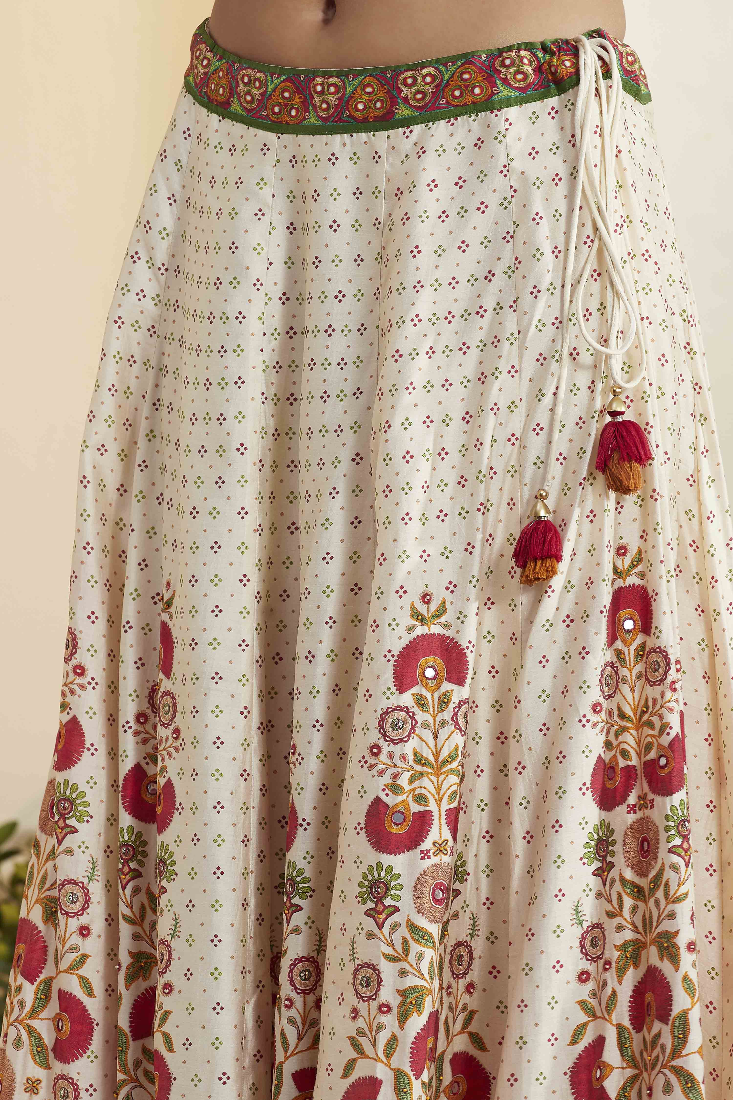 Off-White Cotton Silk Printed Straight Lehenga Set image number 2