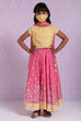 Yellow And Pink Cotton Lehenga Set image number 3