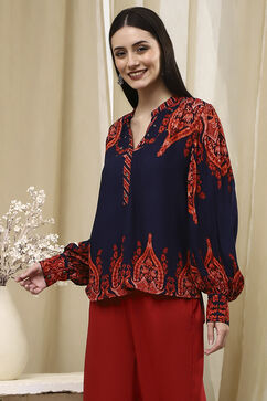 Blue Printed High-Low Top image number 2