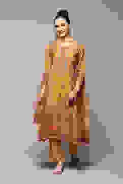 Mustard Cotton Straight Kurta Slim Pants Suit Set image number 7