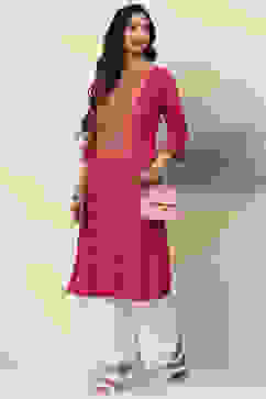 Fuchsia Straight Rayon Kurta image number 0