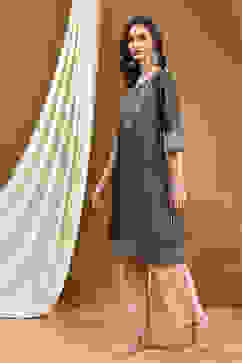 Grey Silk Yard Dyed Straight Festive Kurta image number 2