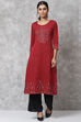 Red Straight Poly Cotton Kurta