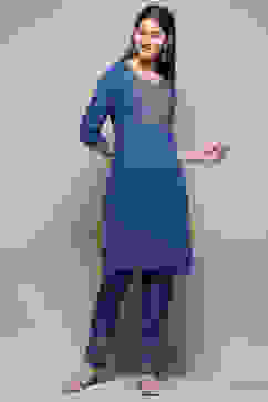 Blue Rayon Straight Kurta Pant 2 Piece Set image number 0