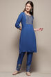 Blue Rayon Straight Kurta Pant 2 Piece Set