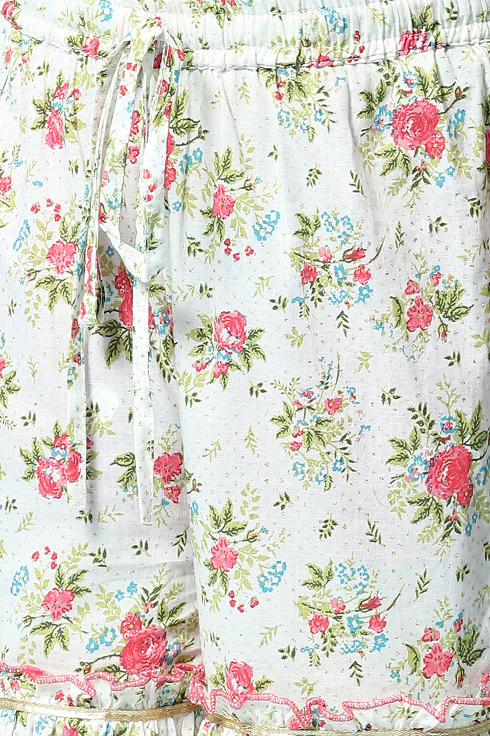 Off White Cotton Gathered Kurta Garara Suit Set image number 2