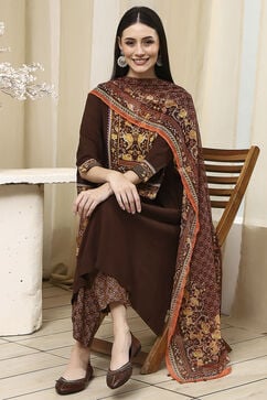 Brown Rayon Viscose Narrow Suit Set image number 0
