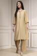 Beige Solid Straight Kurta image number 5