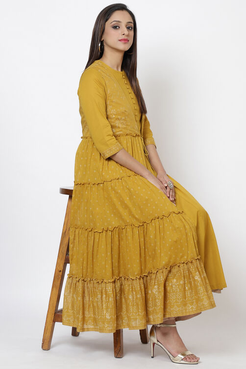 Rust Cotton Flared Printed Kurta image number 0