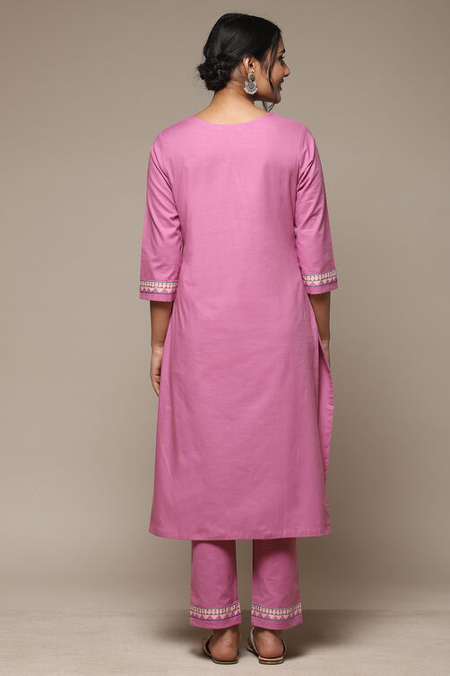 Black Cotton Straight Kurta Pant Suit Set image number 4
