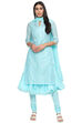 Off White Cotton Blend Layered Kurta Churidar Suit Set image number 0