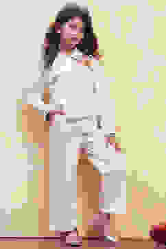 White Cotton Floral Printed Top and Pant Set image number 0