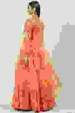 Orange Art Silk Cape Lehenga Set image number 4