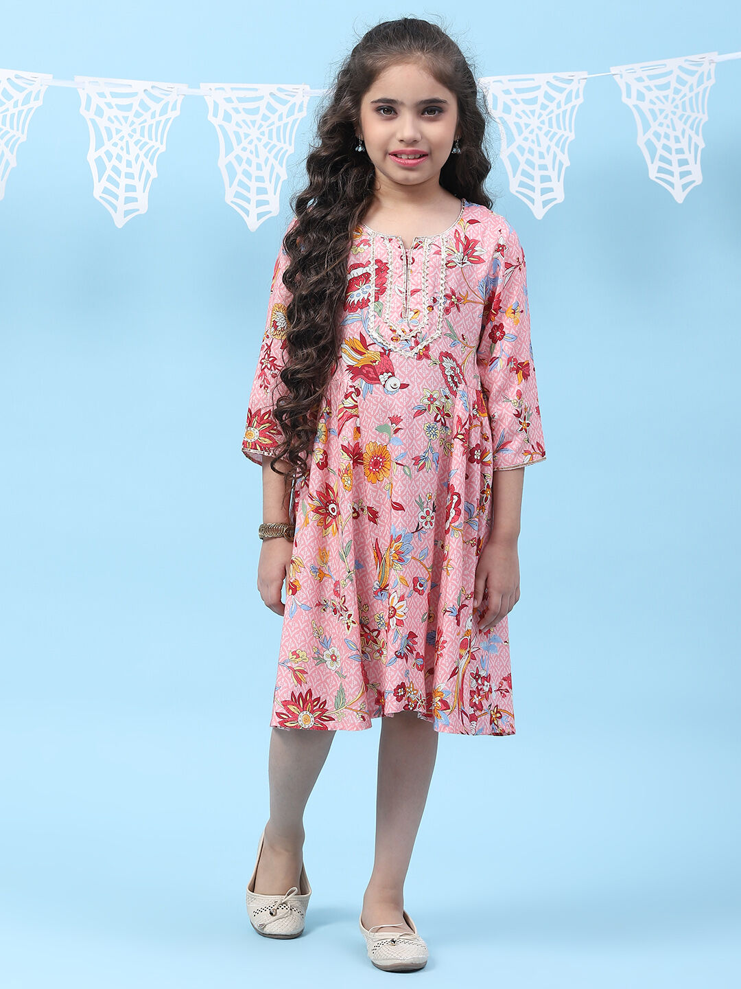 Pink Rayon Flared Printed Kurta image number 0