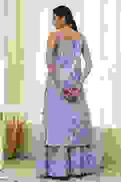 Blue Cotton Floral Strappy Straight Suit Set image number 4