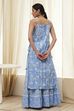 Blue Cotton Floral Strappy Straight Suit Set image number 4