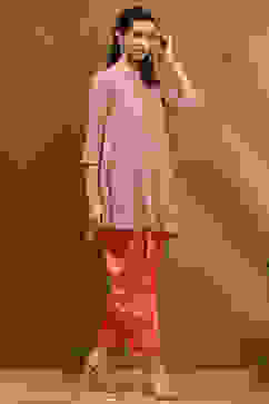 Blush Pink Viscose Blend Embellished Asymmetric Kurta Set image number 5