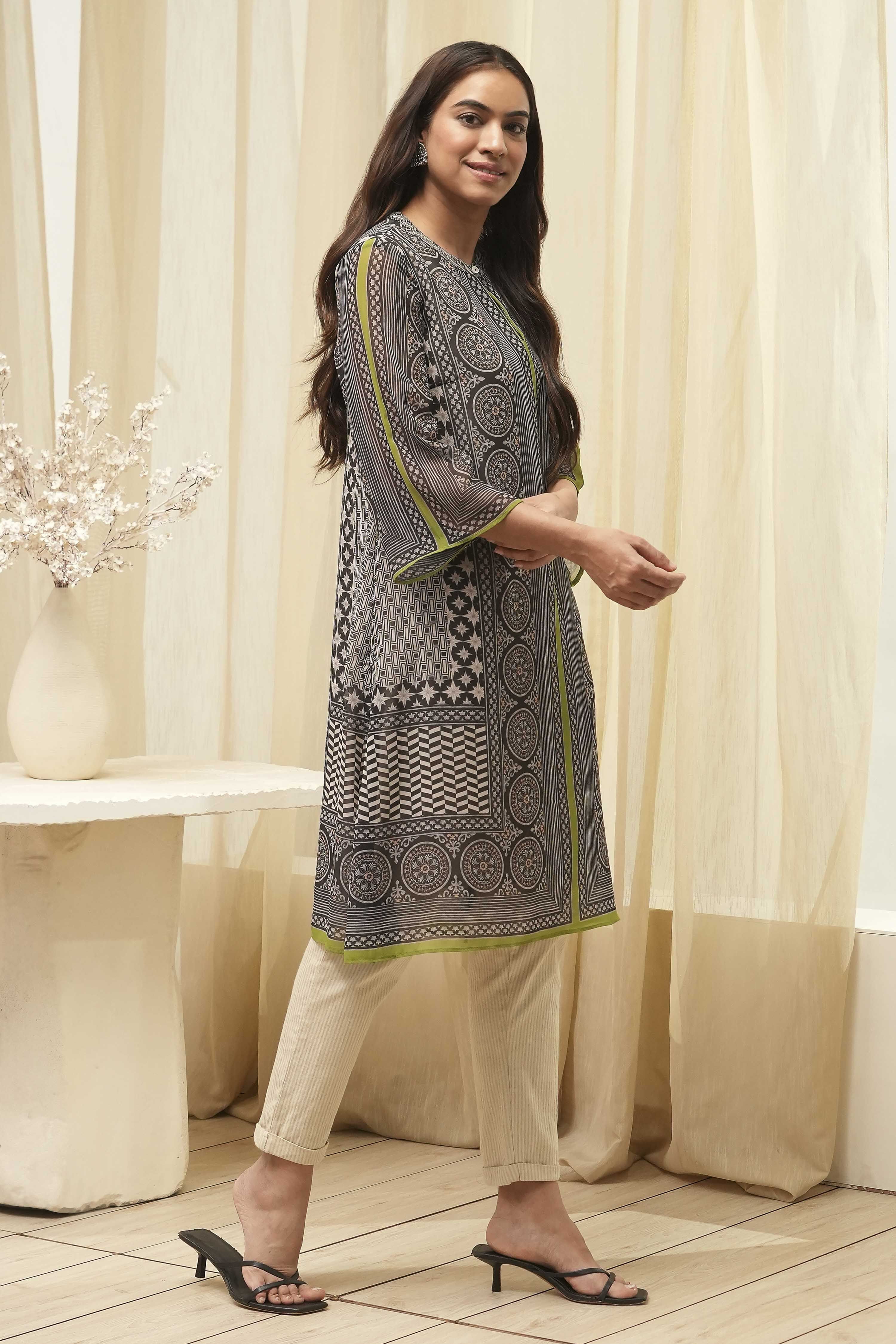 Black Printed Straight Kurta image number 5