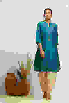 Emerald Green Straight Regular Fit Festive Kurta image number 5