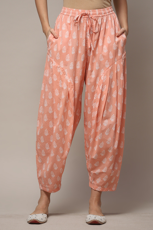 White Blue Cotton Printed Relaxed Salwar image number 1