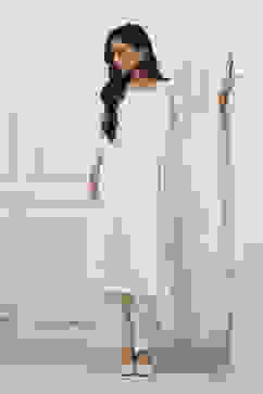 White Silk Chanderi Straight Suit Set image number 0