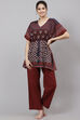 Navy Straight Cotton Two Piece Printed Sleepwear Set image number 0