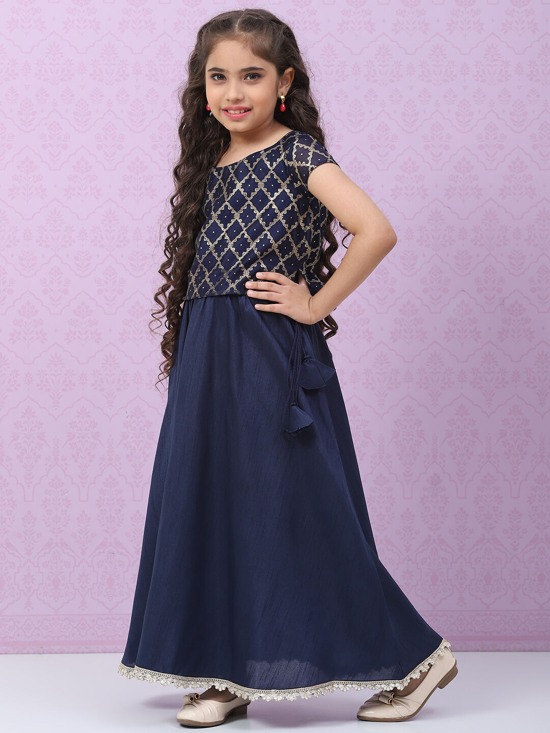 Navy Art Silk Straight Lehenga Set image number 4