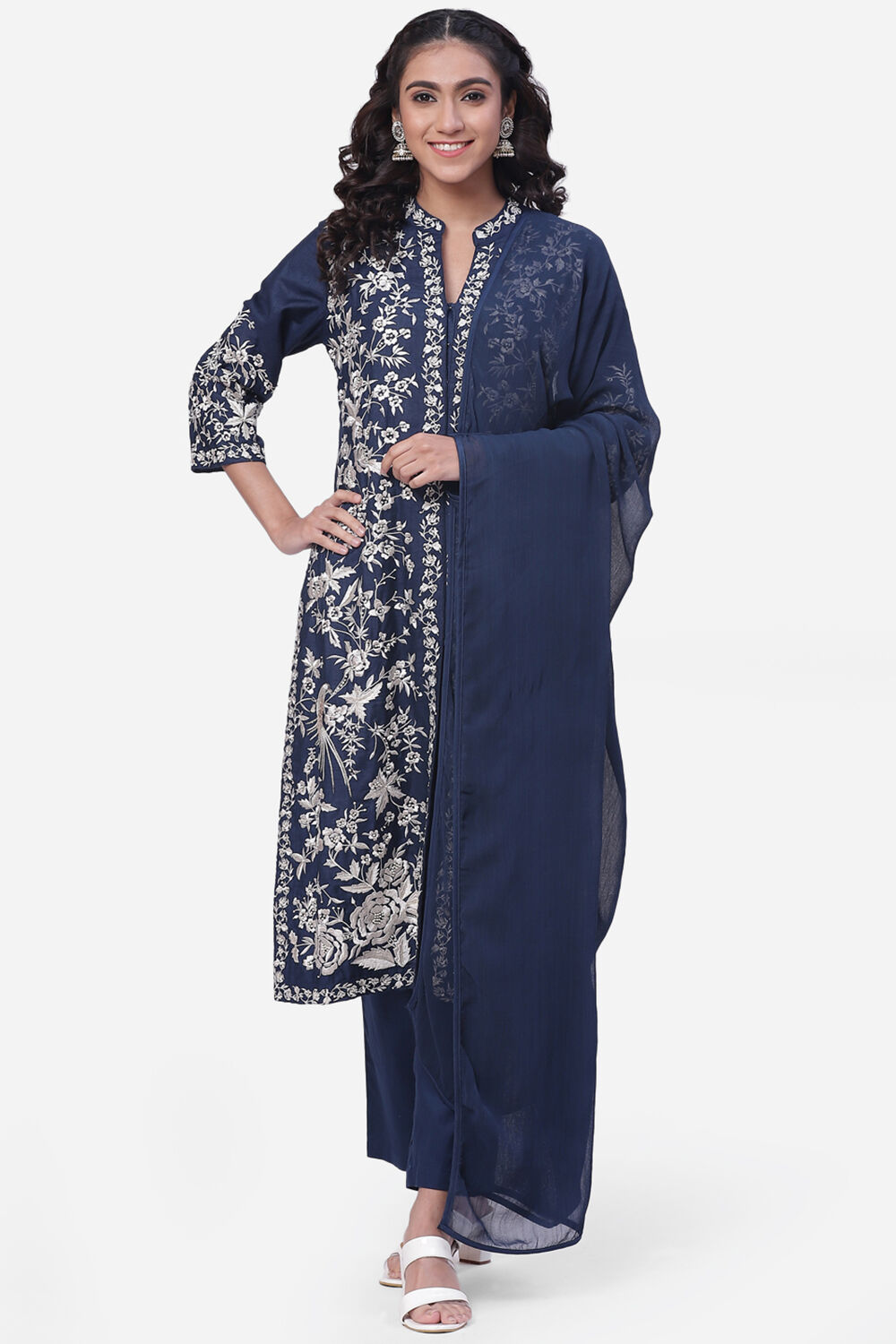 Blue Viscose Silk Straight Kurta Regular Pant Suit Set image number 0
