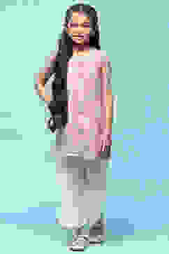 Purple Schiffli Cotton Kurta With Cropped Palazzo image number 6