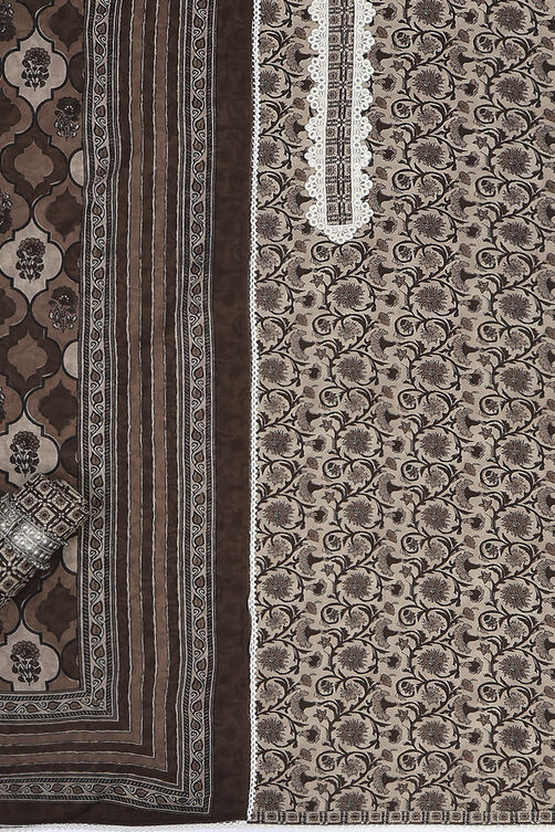 Indigo Cotton Screen Print Unstitched Suit Set image number 1