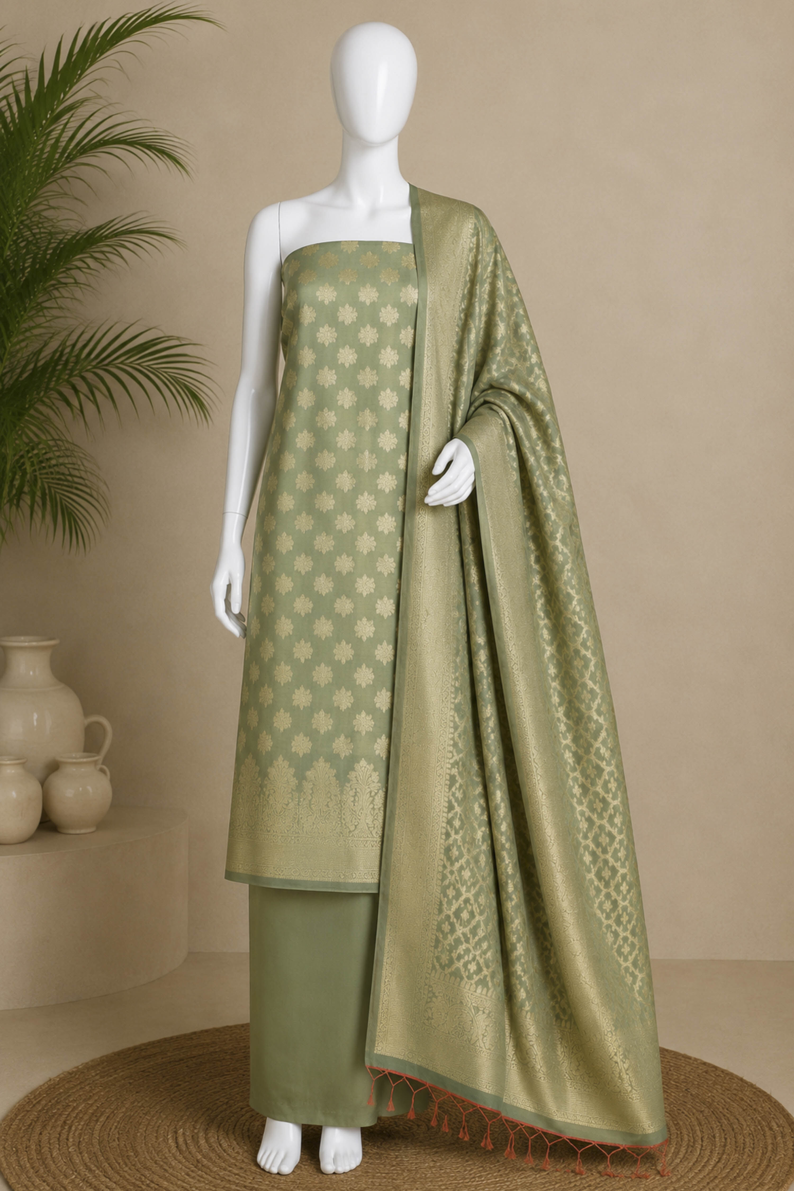 Pink Chanderi Silk Printed Unstitched Suit Set image number 5