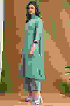 Turquoise Embroidered Festive Kalidar Suit Set image number 3