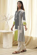 Black and Off-White Straight Printed Kurta Set image number 3