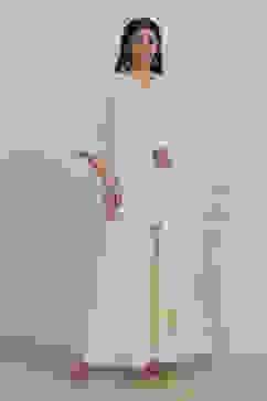 Ecru Cotton Embroidered Straight Sharara Suit Set image number 6