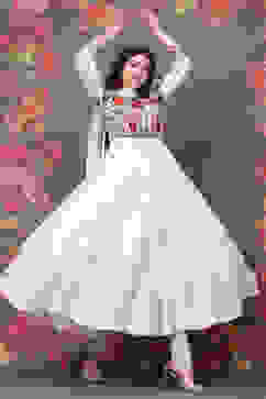 Rohit Bal Ivory Cotton Silk Anarkali Yarndyed Suit Set image number 7