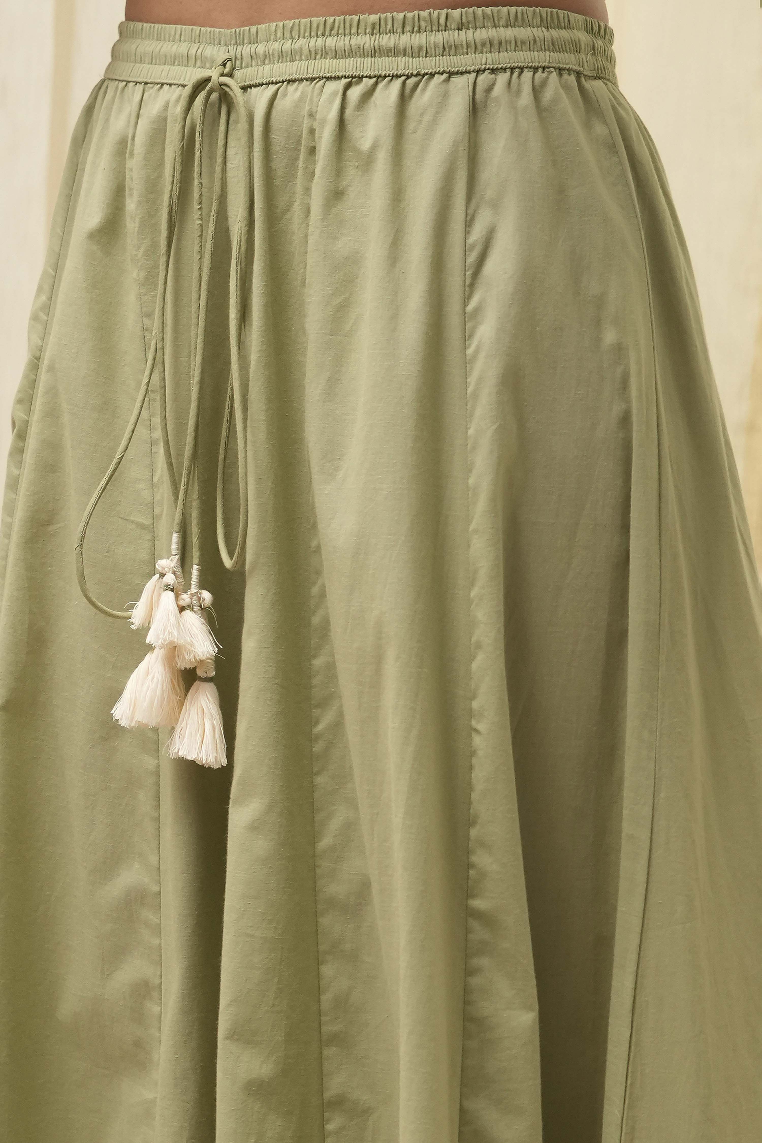 Green Cotton Floral Strappy Straight Suit Set image number 2