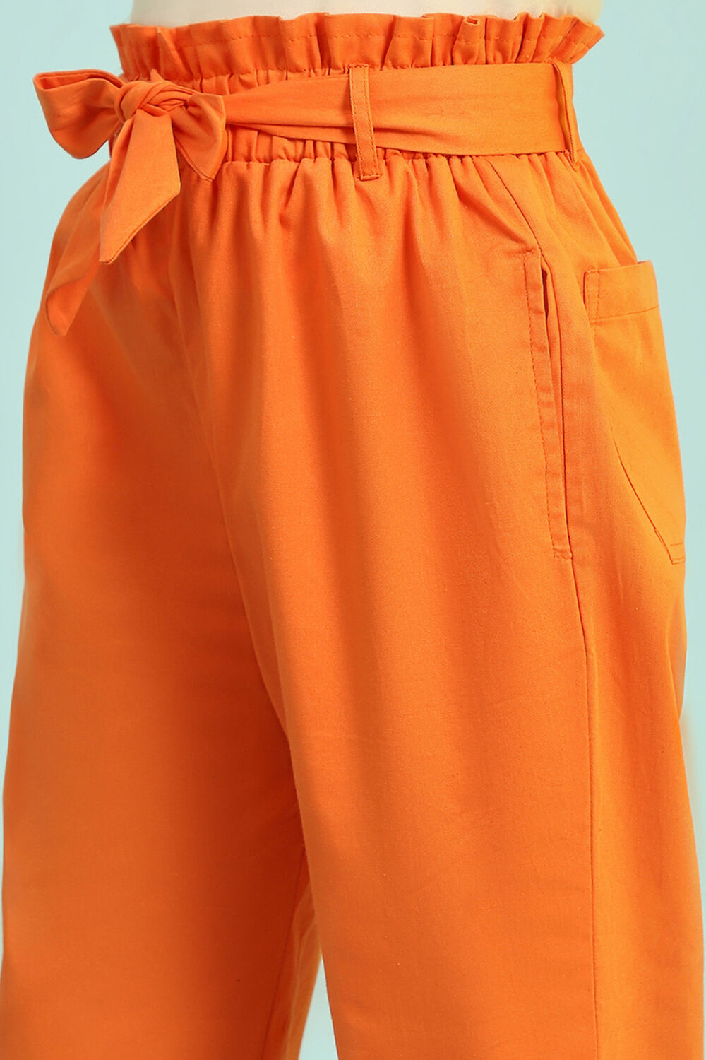 Orange Cotton Solid Regular Pants image number 1