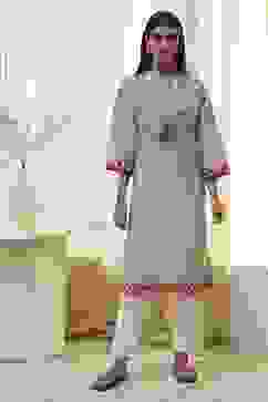 Green Cotton Floral Straight Kurta image number 5