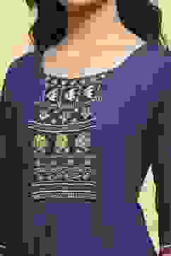 Navy Blue Cotton Tiered Solid Suit Set image number 1