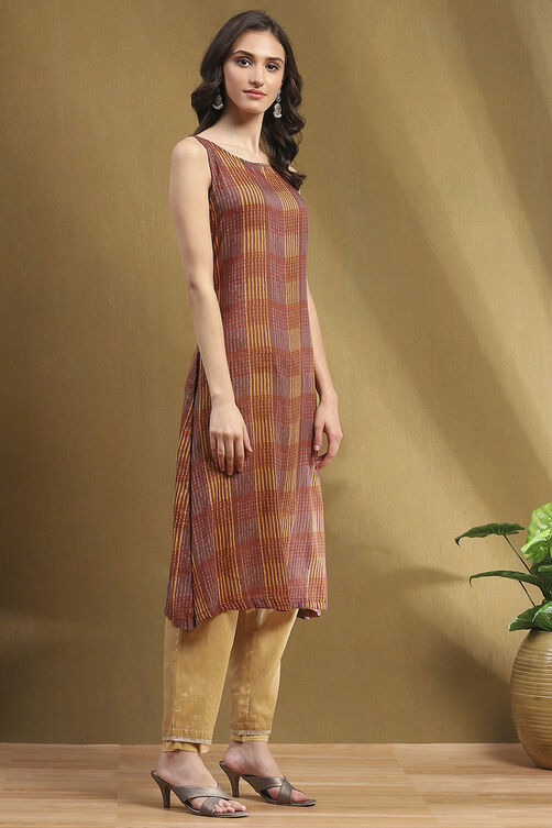 Brown Georgette Printed Gathered A-Line Kurta image number 6