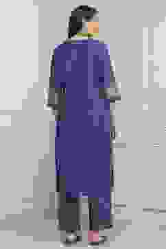 Blue Cotton Straight Suit Set image number 4