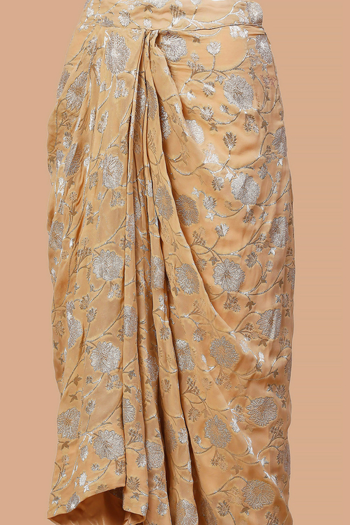 Beige Pure Georgette Jacquard Fusion Skirt Set image number 1