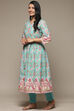 Blue Cotton Gathered Kurta Pants 2 Piece Set image number 3
