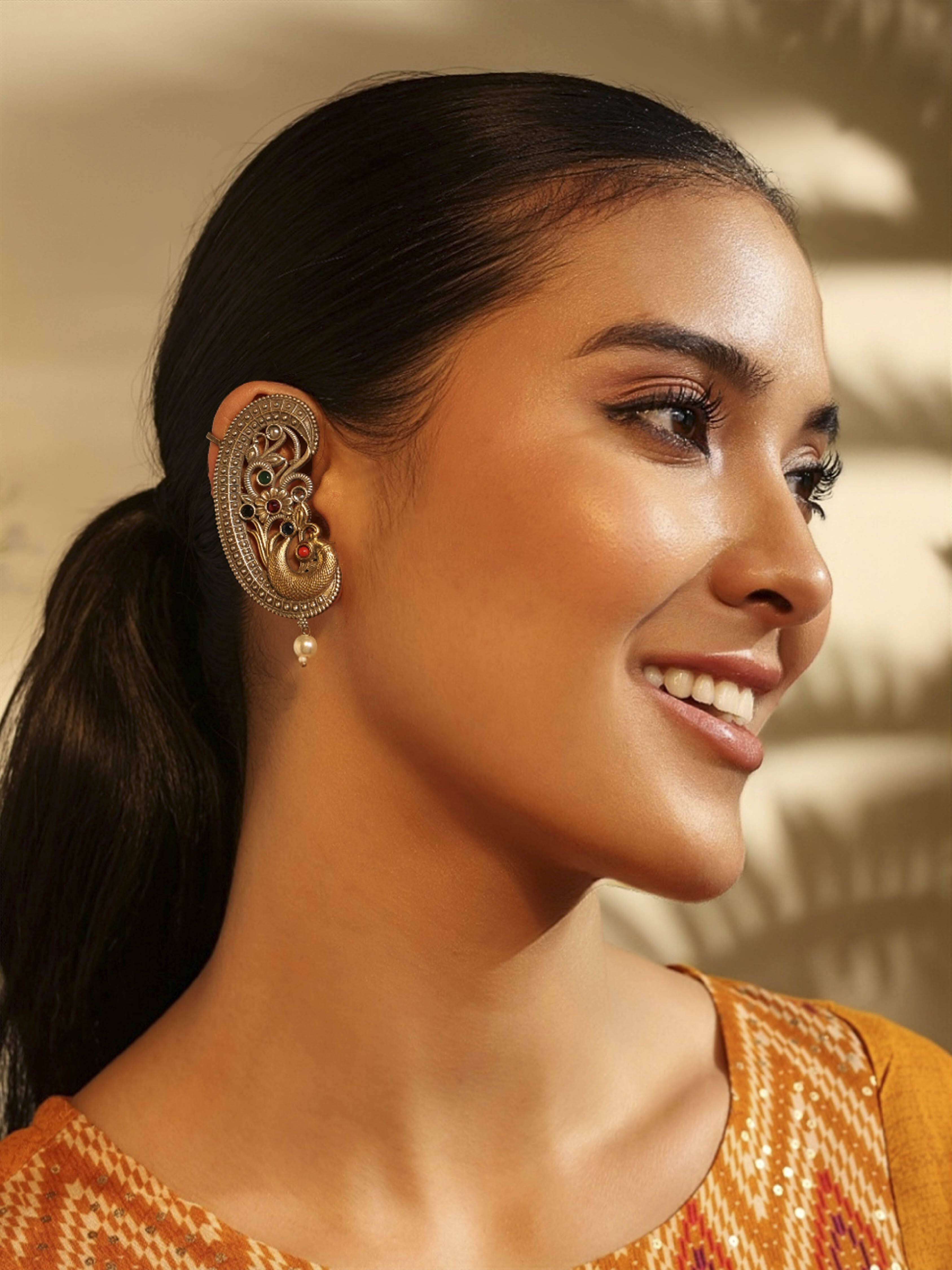 Oxidised Brass Statement Earcuff Earrings image number 3