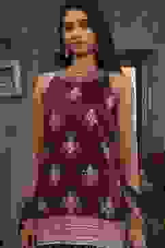 Purple Chanderi Digital Printed Garara Straight Suit Set image number 1