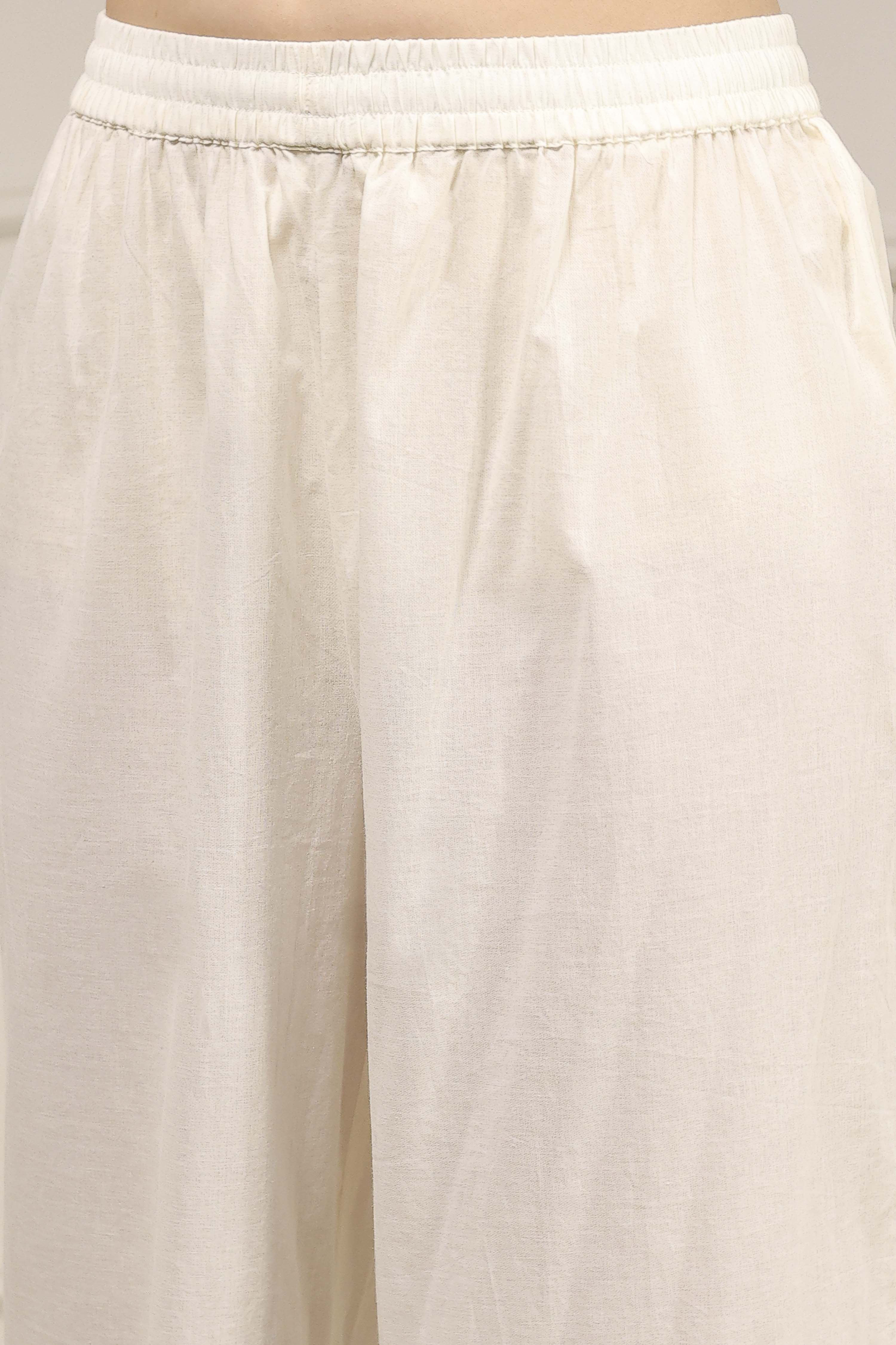 Off-White Art Silk Printed Straight Suit Set image number 2